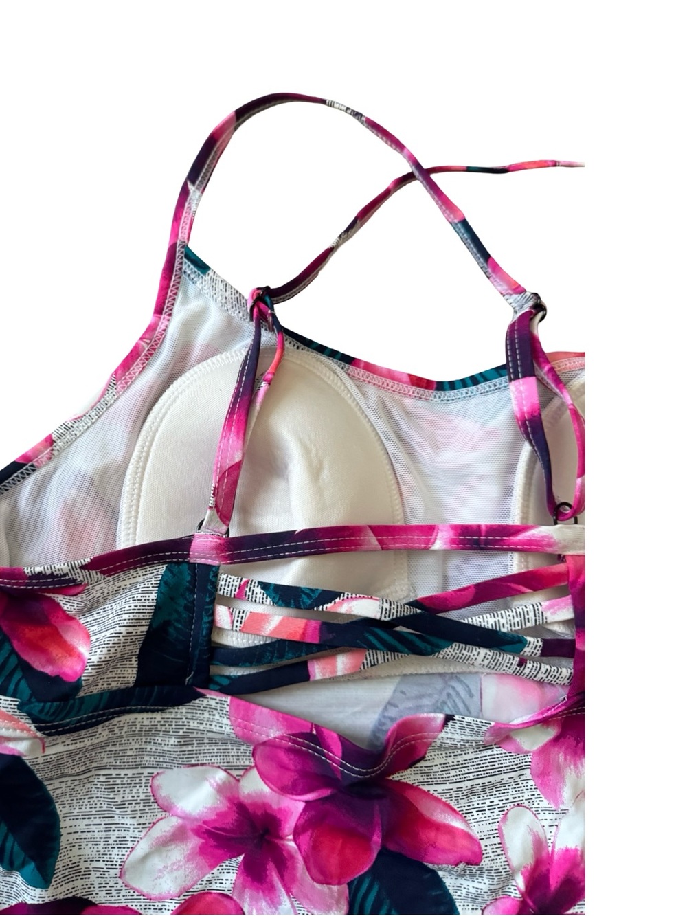 Krista Sport Tankini Top Pink Floral UPF 50+ Cross Back Built-In Bra NWT - Picture 8 of 16